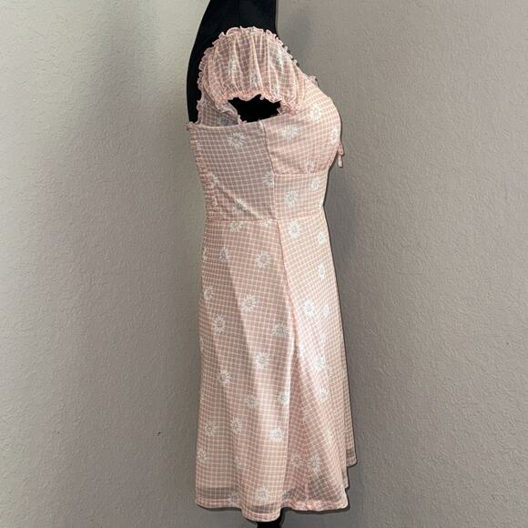 No Boundaries Mesh Mini Dress Girls M(7-9) Pink Daisy Cap Sleeves Smocked Back - Picture 2 of 6